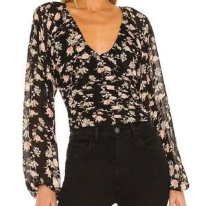 Free People Ruched Floral Blouse